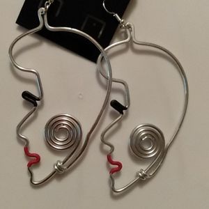 Silver Afro Lady Face Earrings